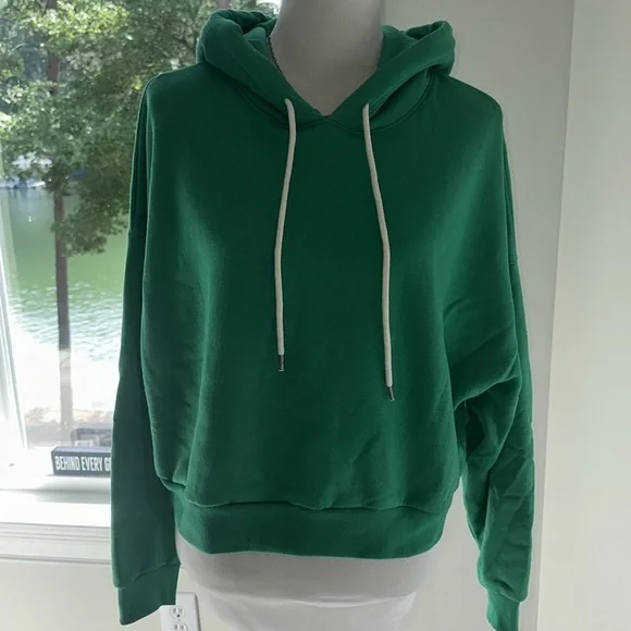 GAP Bright Green Vintage Cropped Drop Shoulder Hoody, Medium, Like New - Picture 3 of 10